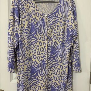 Stylish Purple and Cream Animal Print Cardigan